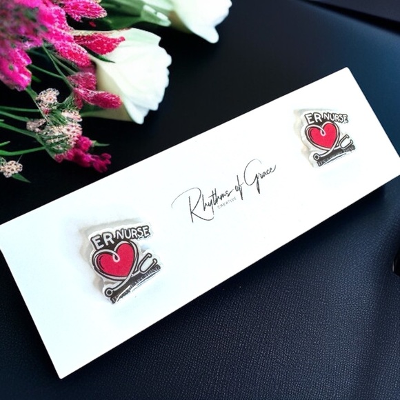 ER Nurse Heart Stud Earrings - Because Caring is a Work of Heart! ❤️ NWT Studs - Picture 3 of 4